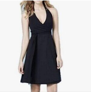Boden Black Halter Wrap Ruby Dress Size 6R Strechy Cozy